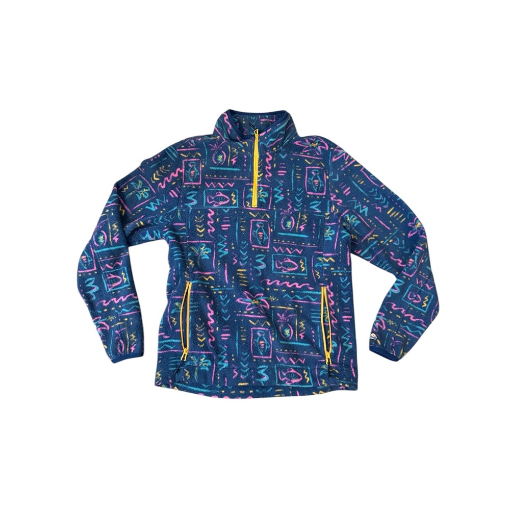 Chubbies Quarter Zip Fleece Mens Medium Navy Blue‎ Neon Tropical Retro